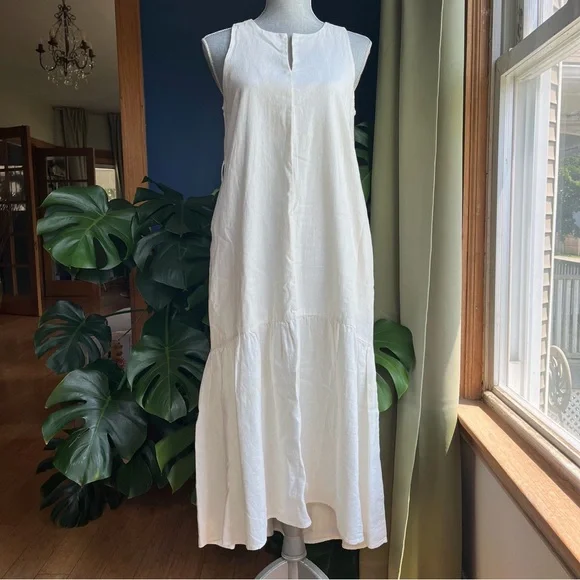 ADYSON PARKER Cream Sleeveless Sundress Hi Low Maxi Linen Dress - Picture 1 of 9